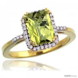 10k Yellow Gold Diamond Lemon Quartz Ring 1.6 ct Emerald Shape 8x6 mm, 1/2 in wide -Style Cy927129