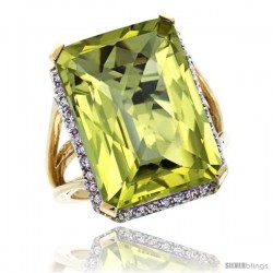 10k Yellow Gold Diamond Lemon Quartz Ring 14.96 ct Emerald shape 18x13 mm Stone, 13/16 in wide