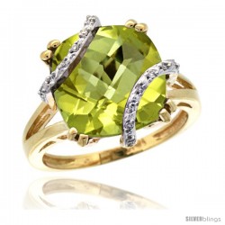 10k Yellow Gold Diamond Lemon Quatrz Ring 7.5 ct Cushion Cut 12 mm Stone, 1/2 in wide