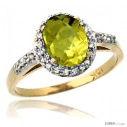 10k Yellow Gold Diamond Lemon Quartz Ring Oval Stone 8x6 mm 1.17 ct 3/8 in wide