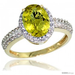 10k Yellow Gold Diamond Lemon Quartz Ring Oval Stone 9x7 mm 1.76 ct 1/2 in wide