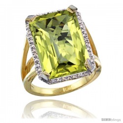 10k Yellow Gold Diamond Lemon Quartz Ring 14.96 ct Emerald shape 18x13 Stone 13/16 in wide