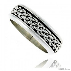 Sterling Silver Men's Spinner Ring Woven Design Handmade 5/16 wide