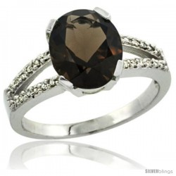 Sterling Silver and Diamond Halo Natural Smoky Topaz Ring 2.4 carat Oval shape 10X8 mm, 3/8 in (10mm) wide