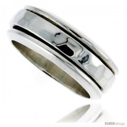 Sterling Silver Men's Spinner Ring Flat Band Hammered Finish Handmade 5/16 wide