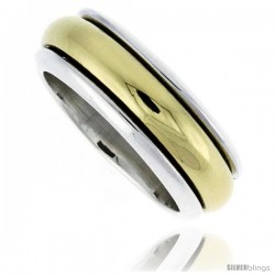 Sterling Silver Men's Spinner Ring with Brass Rotating Band Handmade 5/16 wide