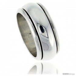 Sterling Silver Men's Spinner Ring Domed Band Handmade 3/8 in Wide