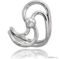 Sterling Silver Hand Made Freeform Wire Wrap Ring, w/ one Bead, 1 1/8 in (29 mm) wide