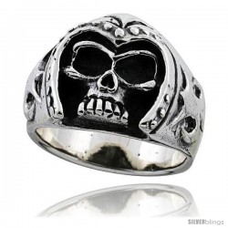 Sterling Silver Skull Ring with Armored Helmet 11/16 in wide