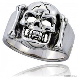 Sterling Silver Cracked Skull & Bones Ring 3/4 in wide