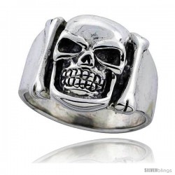 Sterling Silver Skull & Bones Ring 3/4 in wide