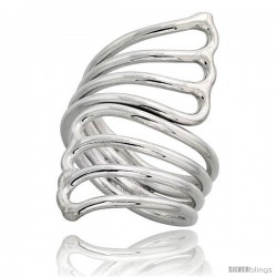 Sterling Silver Hand Made, Fan-shaped Wire Wrap Ring, 1 1/2 in (39 mm) wide