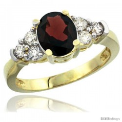 14k Yellow Gold Ladies Natural Garnet Ring oval 9x7 Stone Diamond Accent