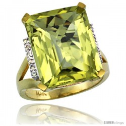 10k Yellow Gold Diamond Lemon Quartz Ring 12 ct Emerald Cut 16x12 stone 3/4 in wide
