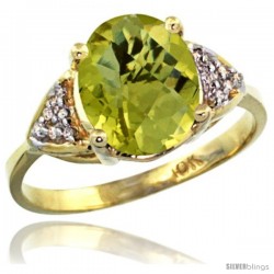 10k Yellow Gold Diamond Lemon Quatrz Ring 2.40 ct Oval 10x8 Stone 3/8 in wide