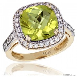 10k Yellow Gold Diamond Halo Lemon Quatrz Ring Cushion Shape 10 mm 4.5 ct 1/2 in wide