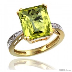 10k Yellow Gold Diamond Lemon Quartz Ring 5.83 ct Emerald Shape 12x10 Stone 1/2 in wide -Style Cy927149