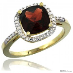 14k Yellow Gold Ladies Natural Garnet Ring Cushion-cut 3.8 ct. 8x8 Stone Diamond Accent