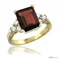 14k Yellow Gold Ladies Natural Garnet Ring Emerald-shape 9x7 Stone Diamond Accent