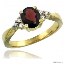 14k Yellow Gold Ladies Natural Garnet Ring oval 7x5 Stone Diamond Accent -Style Cy410168