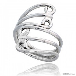 Sterling Silver Hand Made Freeform Wire Wrap Ring, 1 1/16 in (27 mm) wide