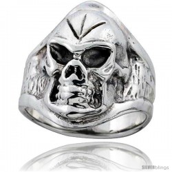 Sterling Silver Mean Skull Ring 1 in wide