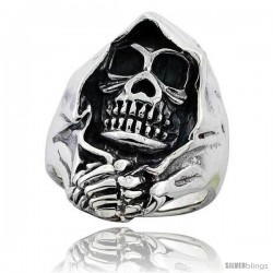Sterling Silver Grim Reaper Head Skull Ring 1 3/8 in wide