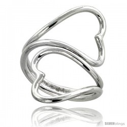 Sterling Silver Hand Made Heart Shape Wire Wrap Ring, 1 1/4 in (30 mm) wide
