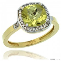 10k Yellow Gold Diamond Lemon Quartz Ring 2.08 ct Checkerboard Cushion 8mm Stone 1/2.08 in wide