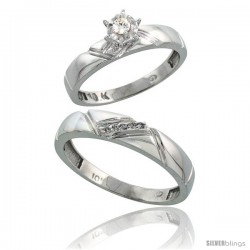 10k White Gold 2-Piece Diamond wedding Engagement Ring Set for Him & Her, 4mm & 4.5mm wide -Style Ljw112em