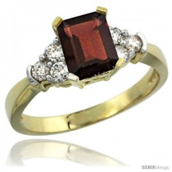 14k Yellow Gold Ladies Natural Garnet Ring Emerald-shape 7x5 Stone Diamond Accent