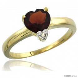 14K Yellow Gold Natural Garnet Heart-shape 7x7 Stone Diamond Accent