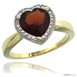 14k Yellow Gold Ladies Natural Garnet Ring Heart-shape 8x8 Stone Diamond Accent