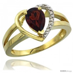 14k Yellow Gold Ladies Natural Garnet Ring Heart-shape 5 mm Stone Diamond Accent