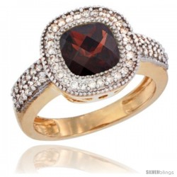 14k Yellow Gold Ladies Natural Garnet Ring Cushion-cut 3.5 ct. 7x7 Stone Diamond Accent