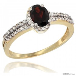 14k Yellow Gold Ladies Natural Garnet Ring oval 6x4 Stone Diamond Accent -Style Cy410178