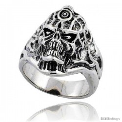 Sterling Silver Tattooed Skull Ring 1 1/8 in wide