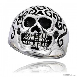 Sterling Silver Tattooed Skull Ring 7/8 in wide