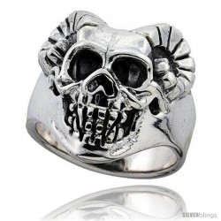 Sterling Silver Skull Ring w/ Horns 1 in wide