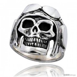 Sterling Silver Skull with Motorcycle Helmet 1 in wide