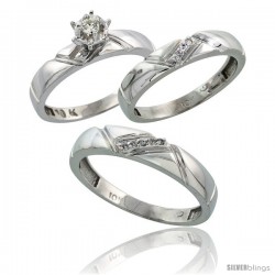 10k White Gold Diamond Trio Wedding Ring Set His 4.5mm & Hers 4mm -Style Ljw112w3