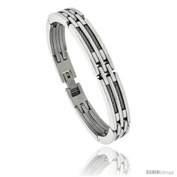 Gent's Stainless Steel Cable & Bar Bracelet, 3/8 in wide, 8 1/2 in long