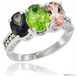 10K White Gold Natural Mystic Topaz, Peridot & Morganite Ring 3-Stone Oval 7x5 mm Diamond Accent