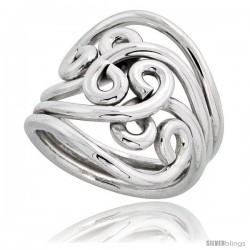 Sterling Silver Hand Made Freeform Wire Wrap Ring, 1 in (24 mm) wide -Style Xrw28