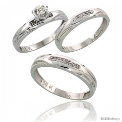 10k White Gold Diamond Trio Wedding Ring Set His 4.5mm & Hers 3.5mm -Style Ljw114w3