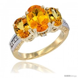 10K Yellow Gold Ladies 3-Stone Oval Natural Citrine Ring Diamond Accent