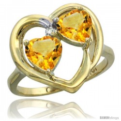 10k Yellow Gold 2-Stone Heart Ring 6mm Natural Citrine Stones