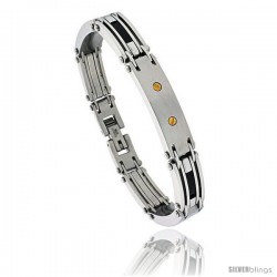 Gent's Stainless Steel Bracelet, w/ gold plated screw head & Black Carbon Fiber, 3/8 in wide, 9 in long