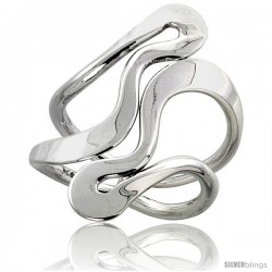 Sterling Silver Hand Made Freeform Wire Wrap Ring, 1 1/4 in (30 mm) wide