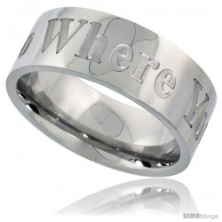 Surgical Steel 8mm Wedding Band Ring WHERE YOU GO I WILL GO Comfort-Fit